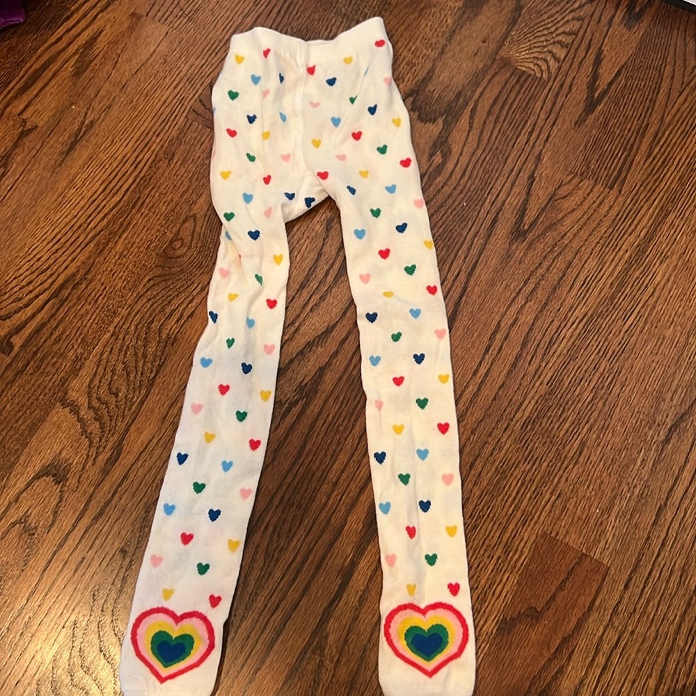 Hanna Andersson Rainbow Heart Knit Ankle Tights. Size 5-7 110/120cm